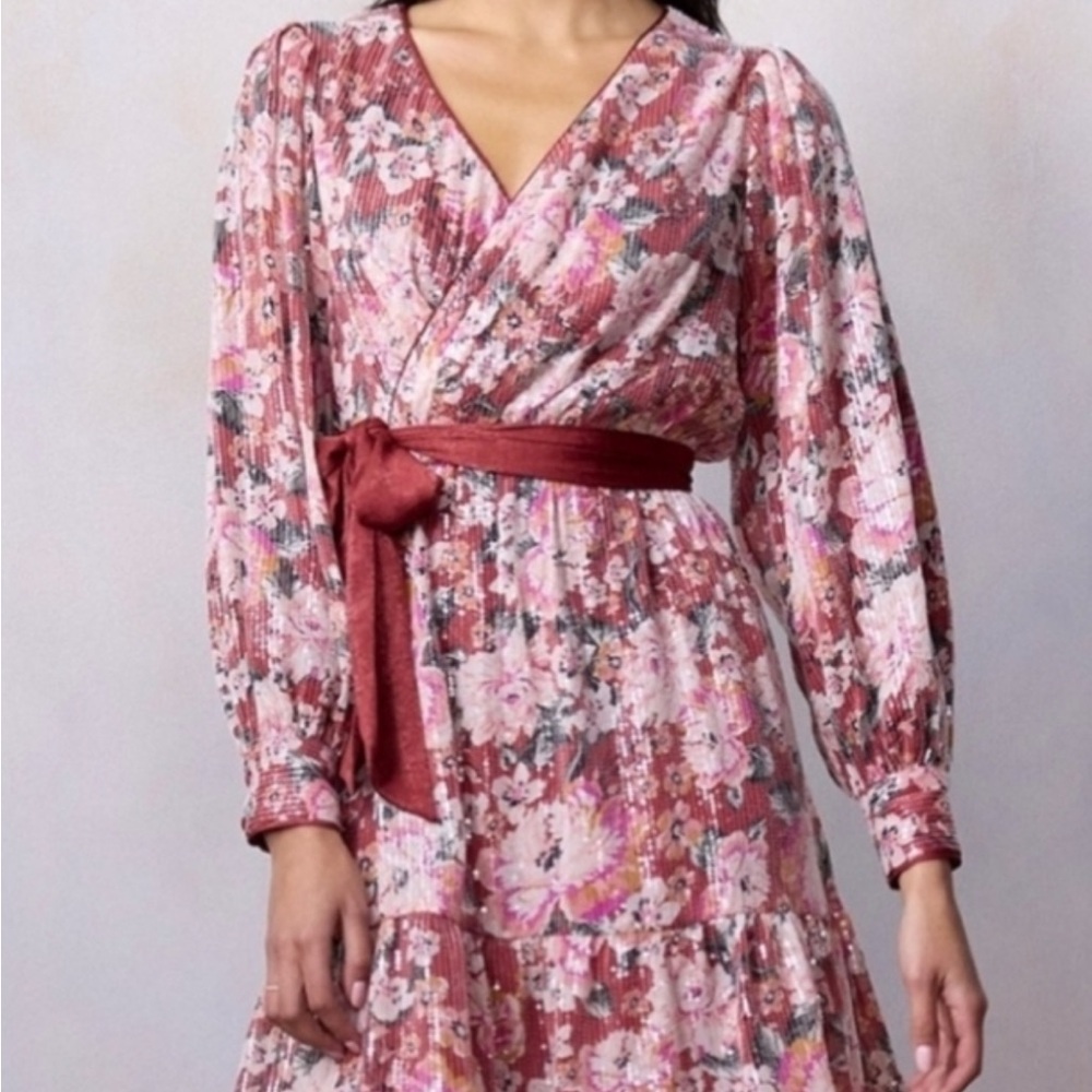 LC Lauren Conrad Floral Wrap Dress - Red and Pink sequence spiral